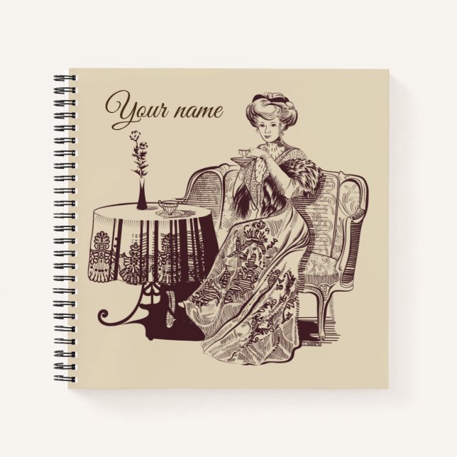 lady drinks tea notebook (Front)