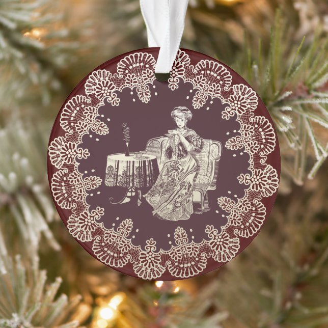 lady drinks tea ornament (Tree)