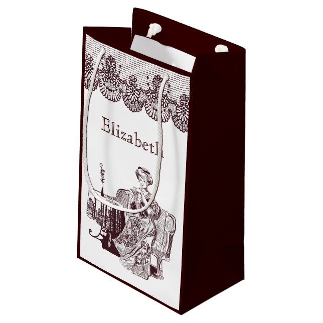 lady drinks tea small gift bag (Back Angled)