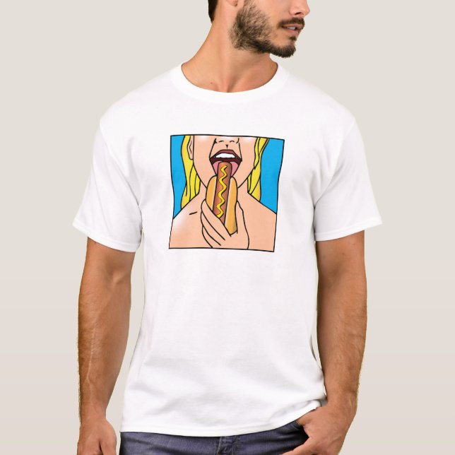 Lady Eating Hot Dog T-Shirt (Front)