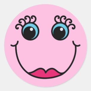 Lady Emoji Face Light Pink Classic Round Sticker