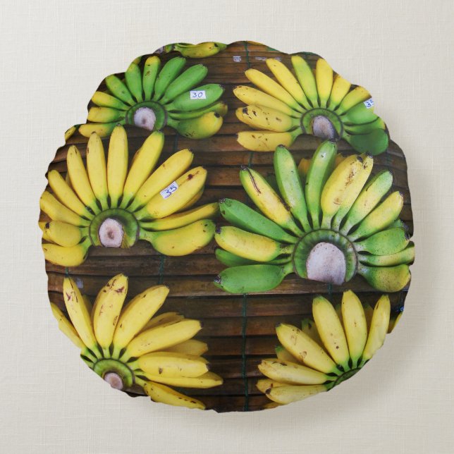 Lady Finger Bananas ~ Egg Banana (กล้วยไข่) Round Cushion (Front)