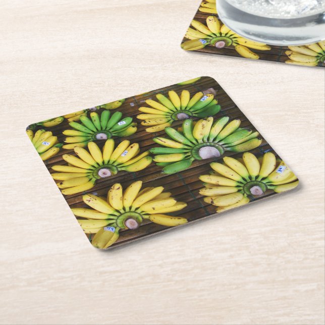 Lady Finger Bananas ~ Egg Banana (กล้วยไข่) Square Paper Coaster (Angled)