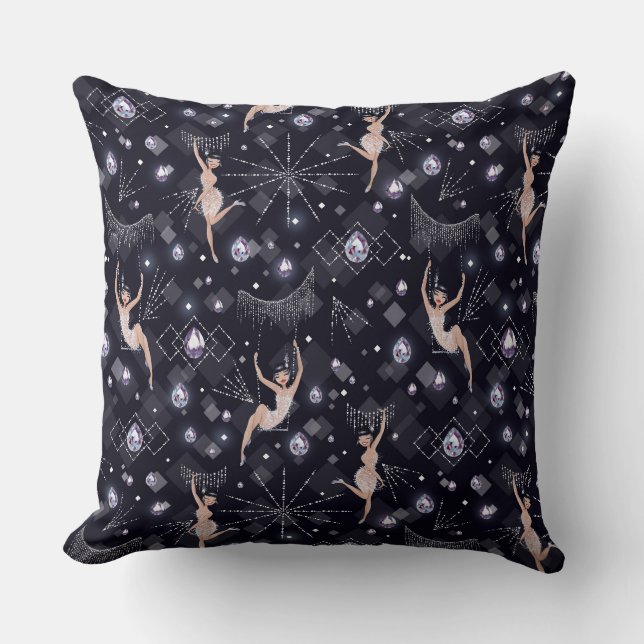 Lady Flappers Glam Black And Grey Design Cushion (Front)