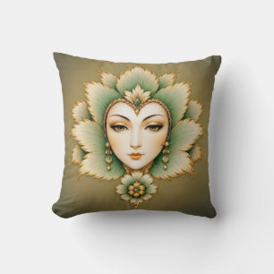 Lady Flower Emerald & Gold Earrings Persian Lotu Cushion