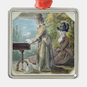 Lady Francis Scott and Lady Elliot, c.1770 (w/c ov Metal Ornament