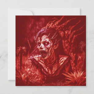 Lady Ghoul Snarling Amidst Plants Invitation