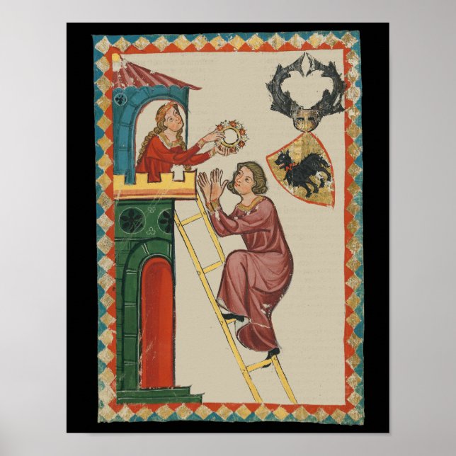 Lady Giving Gift to Suitor, 14th Century Poster (Front)