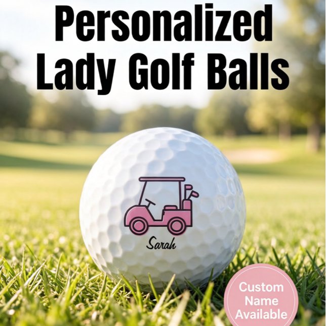 Lady Golf Cart Breast Cancer Awareness Personalise Balls (Creator Uploaded)