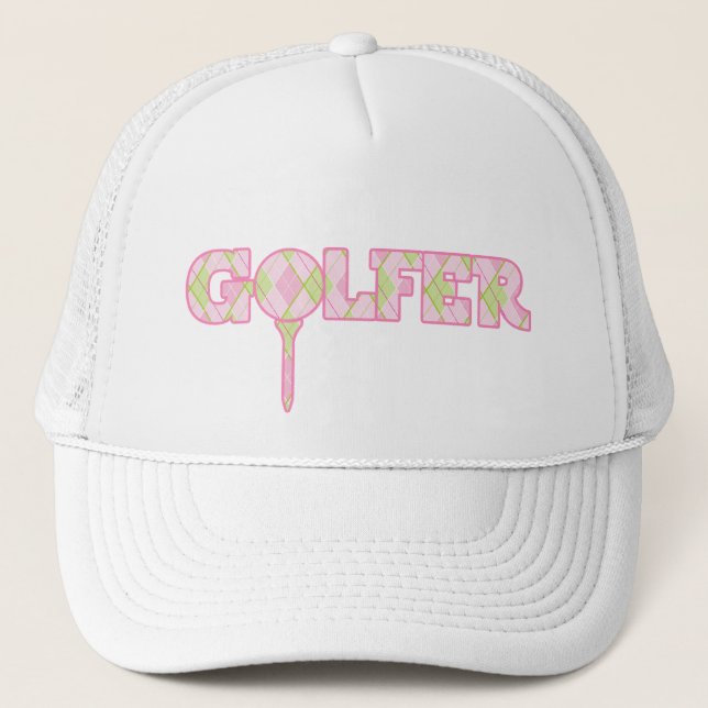 Lady Golfer Argyle pattern styled graphic hat cap (Front)