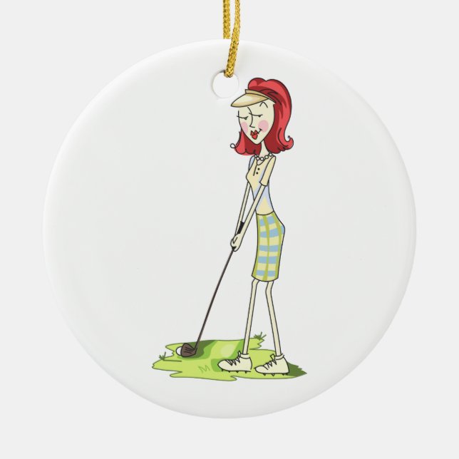 Lady Golfer Ceramic Ornament (Front)