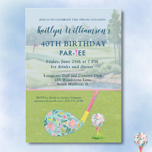 Lady Golfer Custom 40th Birthday Party Invitation