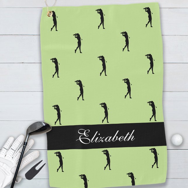 Lady Golfer Customised Name Pattern Trendy Green Golf Towel (Creator Uploaded)