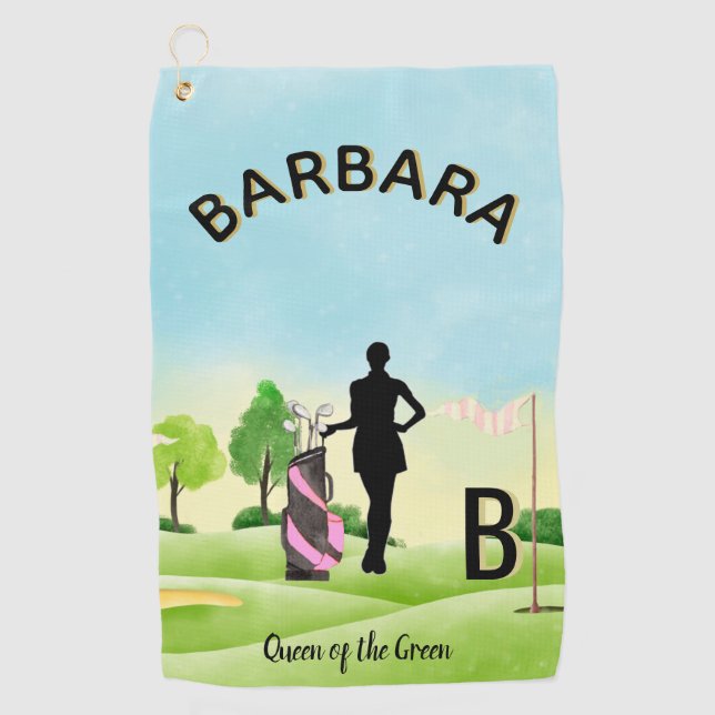 Lady Golfer Golf Course Custom Name 3-D Monogram   Towel (Front)