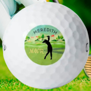 Lady Golfer Greens Monogram Name Golf Balls