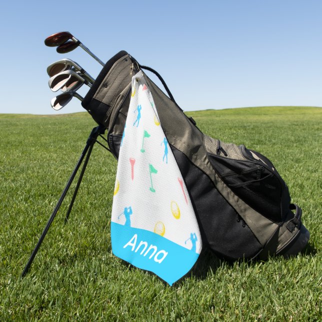 Lady Golfer Icon Pattern Personalised  Golf Towel (Green)