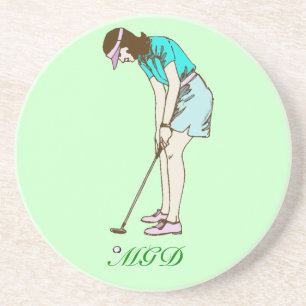 Lady Golfer monogram beverage coaster
