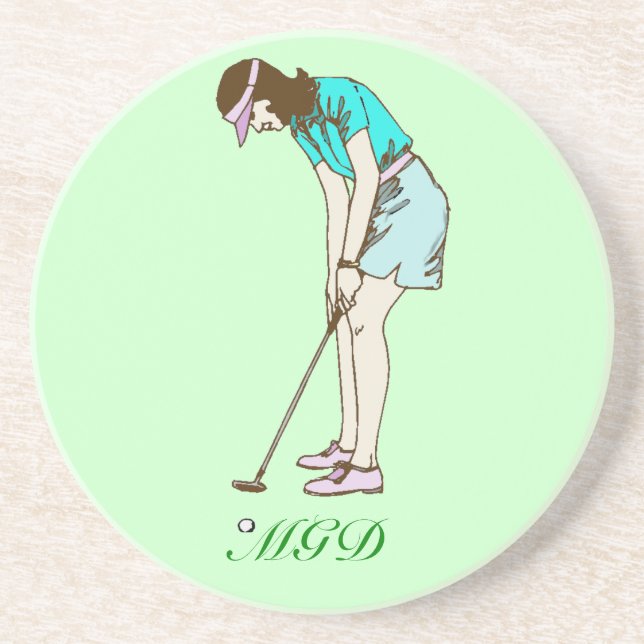 Lady Golfer monogram beverage coaster (Front)