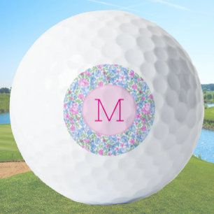 Lady Golfer Pink Blue Floral Preppy Custom Ladies Golf Balls