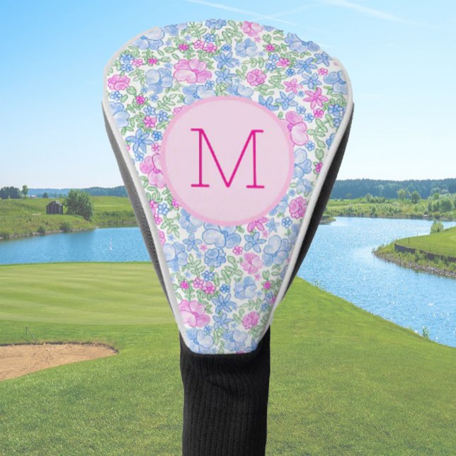 Lady Golfer Pink Blue Preppy Custom Initial Ladies Golf Head Cover (Creator Uploaded)
