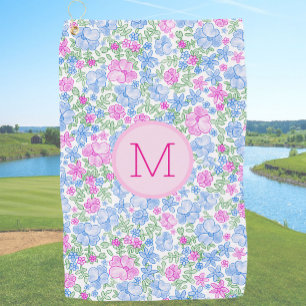 Lady Golfer Pink Blue Preppy Custom Initial Ladies Golf Towel