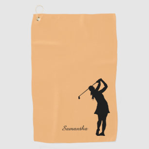Lady Golfer Silhouette Black Orange Monogram Golf Towel