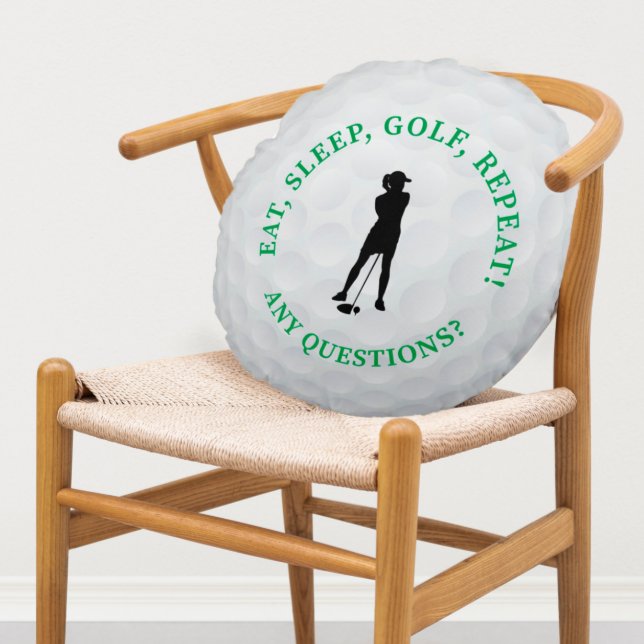 Lady Golfer Silhouette Cute Golf Ball Sports Cute Round Cushion (Creator Uploaded)