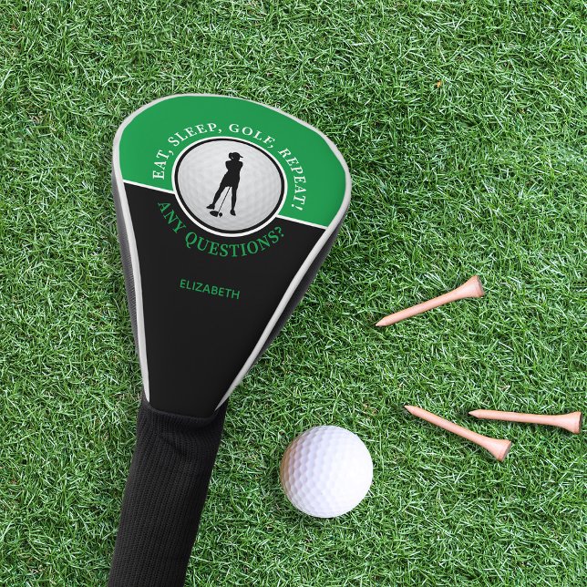 Lady Golfer Silhouette Golf Ball Quote Black Green Golf Head Cover (Creator Uploaded)