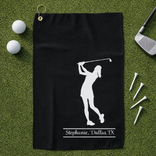Lady Golfer Silhouette Name City Monogram Golf Towel