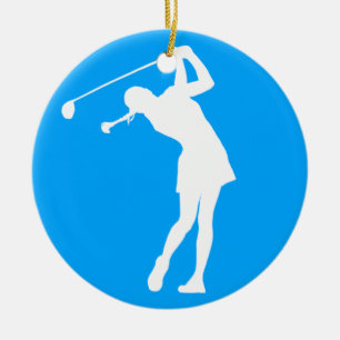 Lady Golfer Silhouette Ornament Blue