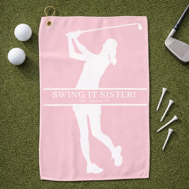 Lady Golfer Silhouette Personalized Monogram Golf Towel (Add initials, city, state to personalize,  Change caption too, if you wish)