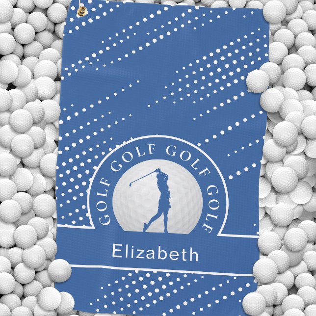 Lady Golfer Silhouette Sports Pattern Chic Blue Go Golf Towel (Lady Golfer Silhouette Sports Pattern Chic Blue Go Golf Towel)