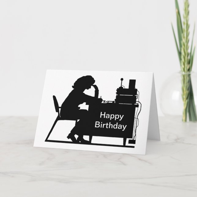 Lady Ham Copying Message Silhouette Birthday Card (Front)