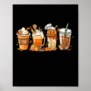 Lady Happy Fall Coffee Pumpkin Latte Thanksgiving Poster