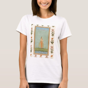 Lady holding a flower, standing by a lily pond, fr T-Shirt