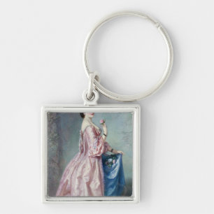 Lady holding Flowers in her Petticoat Key Ring