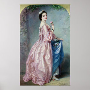 Lady holding Flowers in her Petticoat Poster