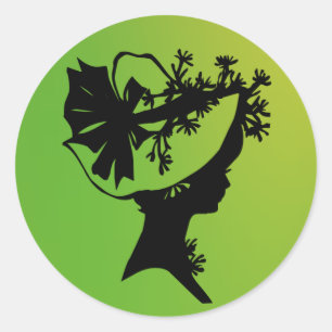 Lady in a Bonnet 20 Green AH2010 Classic Round Sticker