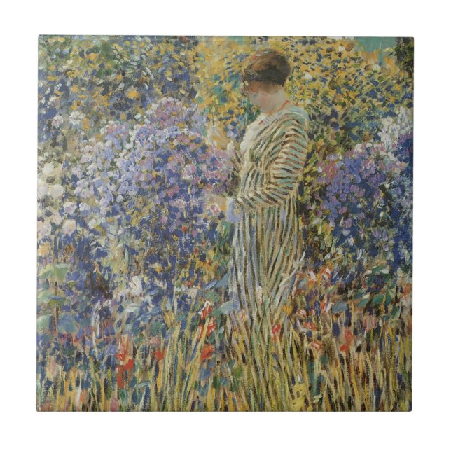 Lady in a Garden by Frederick Frieseke, Fine Art Ceramic Tile (Front)