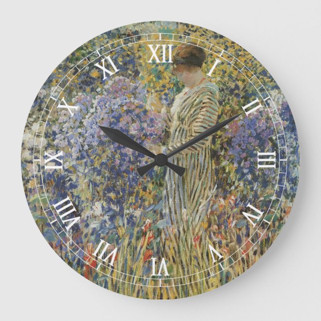 Lady in a Garden by Frederick Frieseke, Fine Art Large Clock (Front)