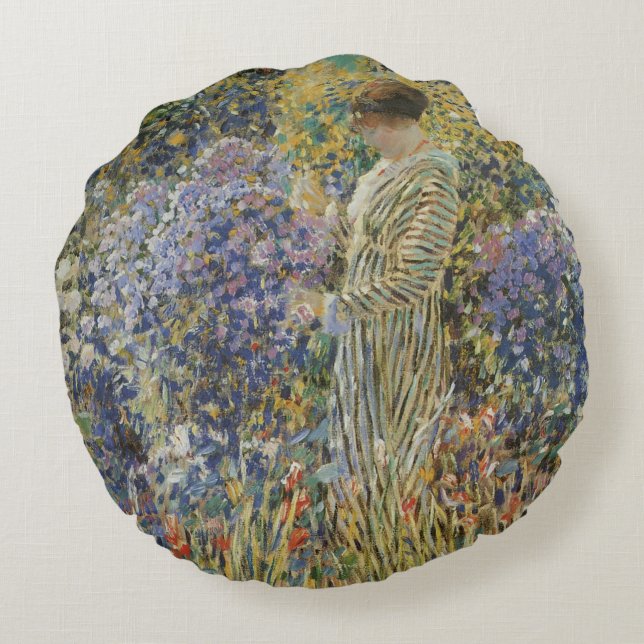 Lady in a Garden by Frederick Frieseke, Fine Art Round Cushion (Back)