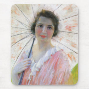 Lady in a Pink Dress with a Parasol (Robert Reid) Mouse Pad