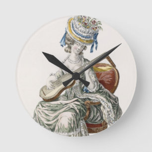 Lady in a Shot Taffeta Dress Trimmed with Lace Pla Round Clock