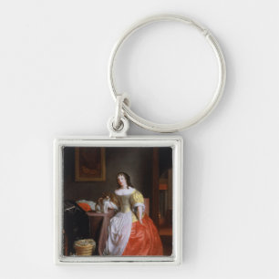Lady in a yellow and red dress key ring