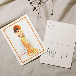 Lady in a yellow dress, Happy Birthday Postcard