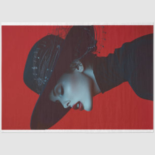 Lady in Black Music Note Crimson Cadence Decoupage Tissue Paper