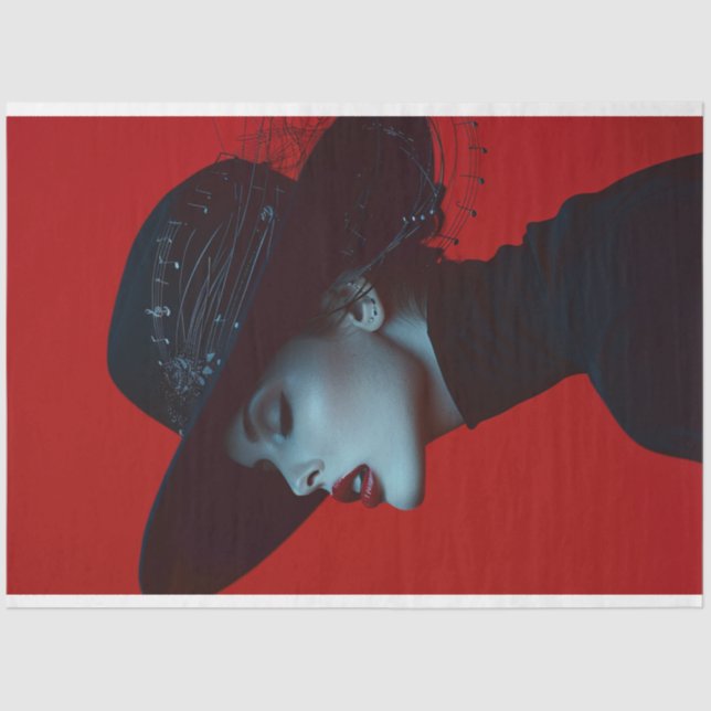 Lady in Black Music Note Crimson Cadence Decoupage Tissue Paper (Front)