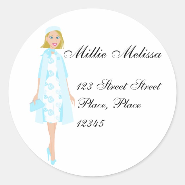 Lady In Blue Classic Round Sticker (Front)