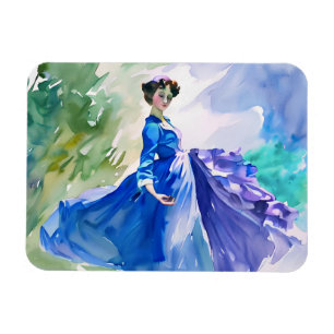 Lady in Blue Dress - Watercolor Painting Magnet