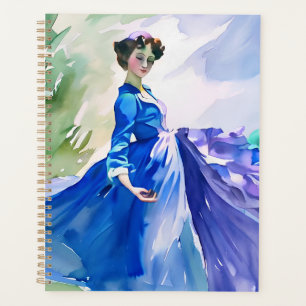 Lady in Blue Dress - Watercolor Painting Planner